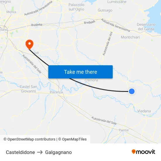 Casteldidone to Galgagnano map