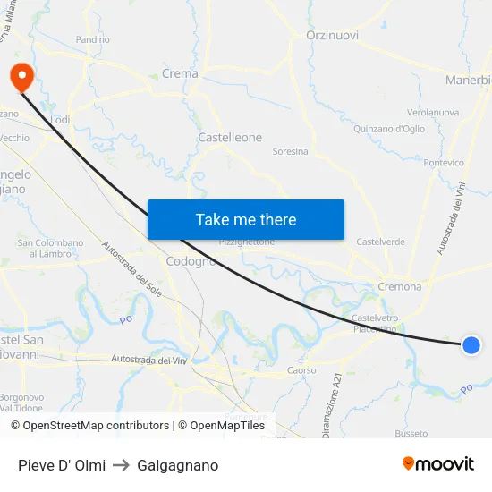 Pieve D' Olmi to Galgagnano map
