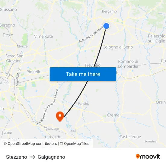 Stezzano to Galgagnano map