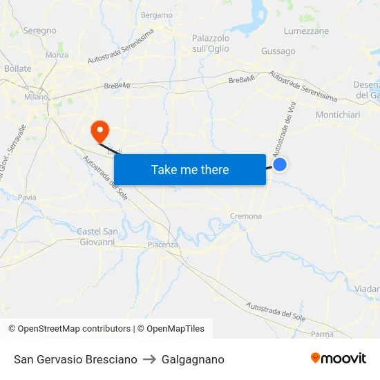 San Gervasio Bresciano to Galgagnano map