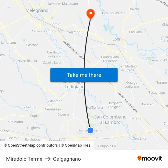 Miradolo Terme to Galgagnano map
