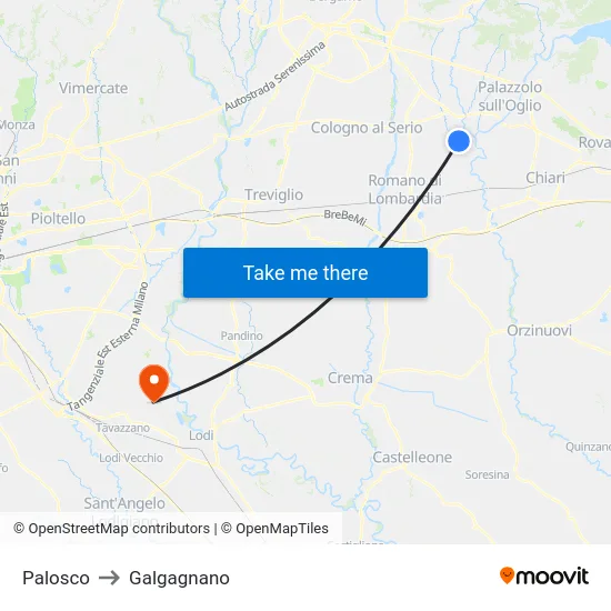 Palosco to Galgagnano map