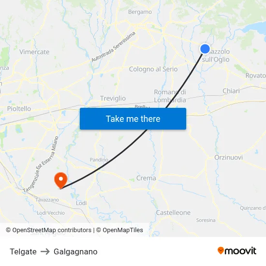 Telgate to Galgagnano map