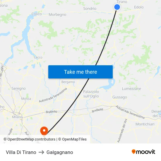 Villa Di Tirano to Galgagnano map