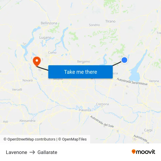 Lavenone to Gallarate map