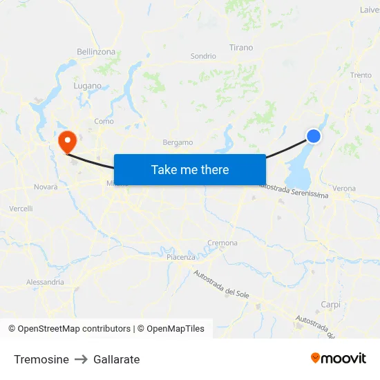 Tremosine to Gallarate map