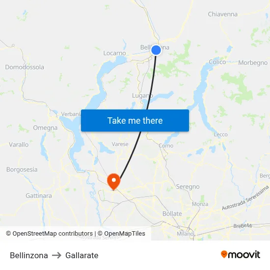 Bellinzona to Gallarate map