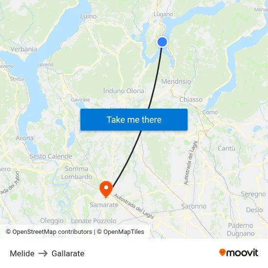 Melide to Gallarate map