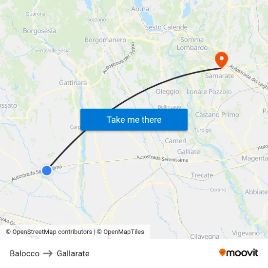 Balocco to Gallarate map