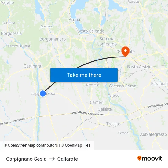 Carpignano Sesia to Gallarate map