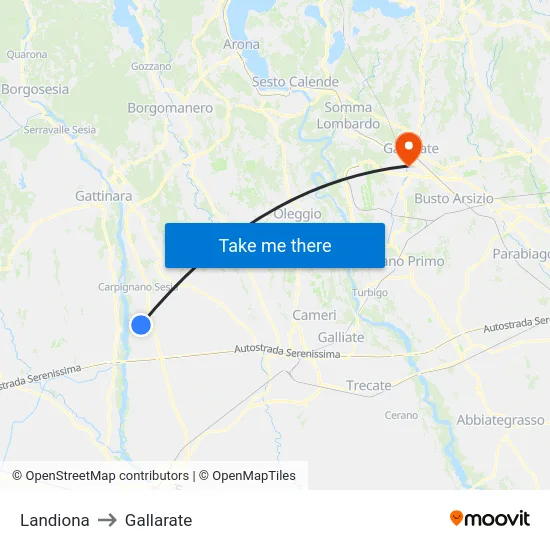 Landiona to Gallarate map