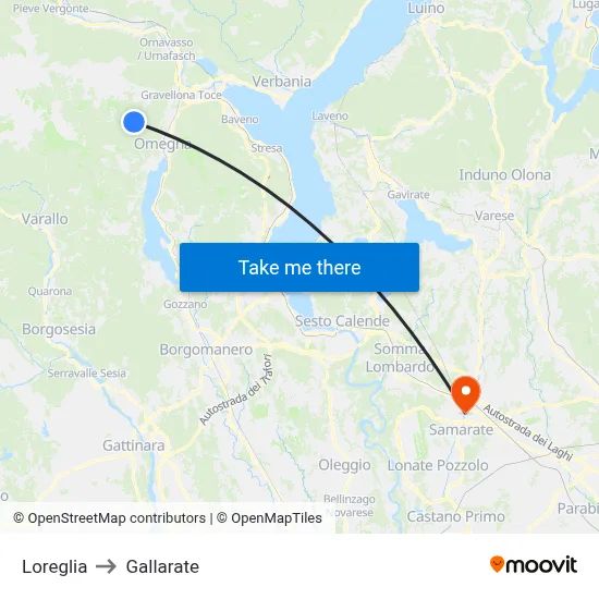 Loreglia to Gallarate map