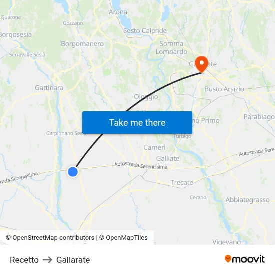Recetto to Gallarate map