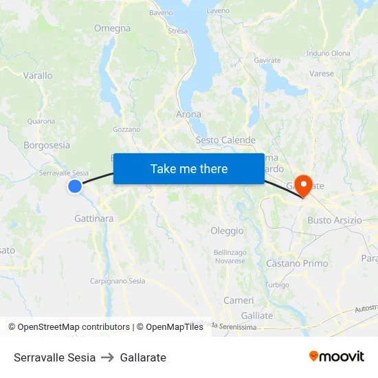 Serravalle Sesia to Gallarate map