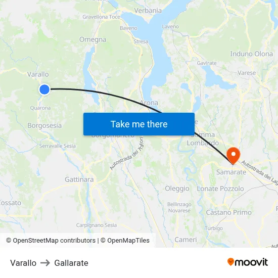 Varallo to Gallarate map