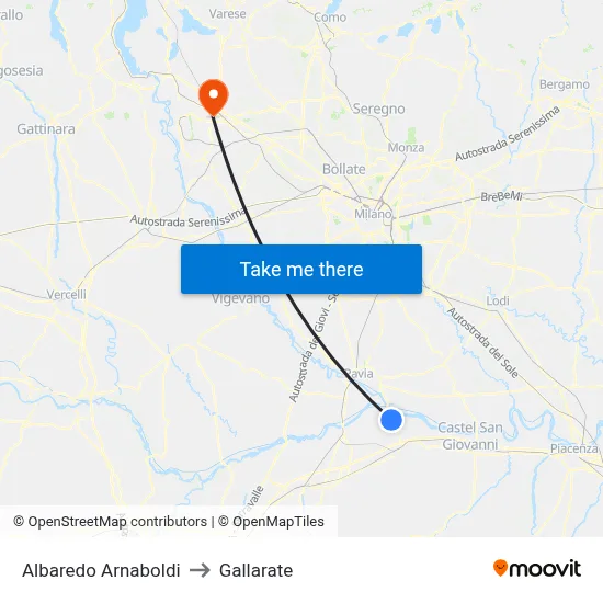 Albaredo Arnaboldi to Gallarate map