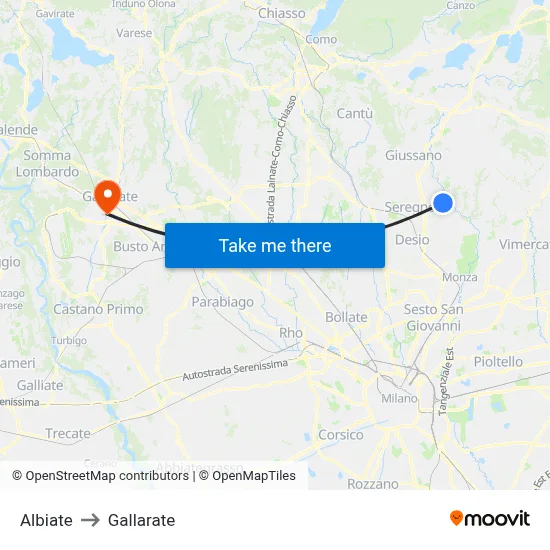 Albiate to Gallarate map