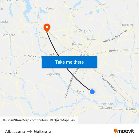 Albuzzano to Gallarate map