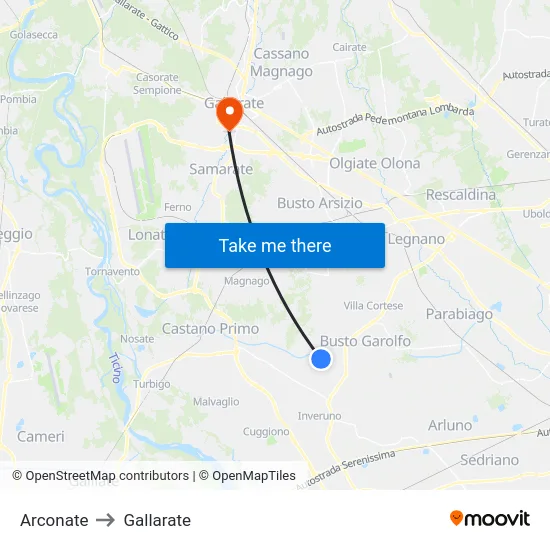 Arconate to Gallarate map