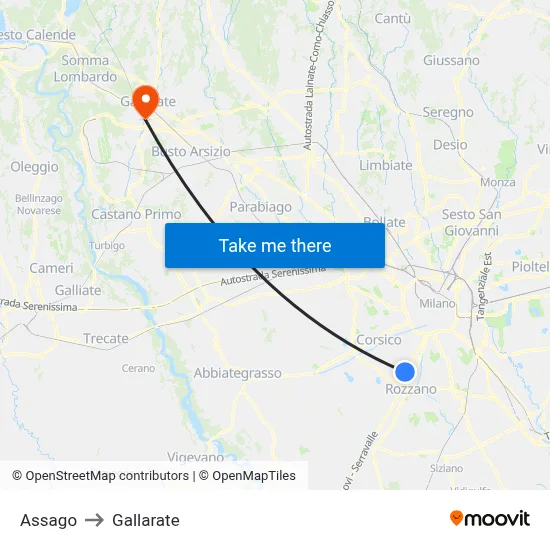 Assago to Gallarate map