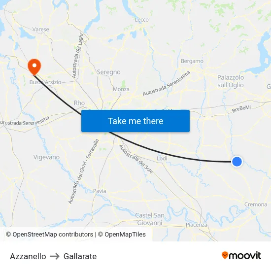 Azzanello to Gallarate map