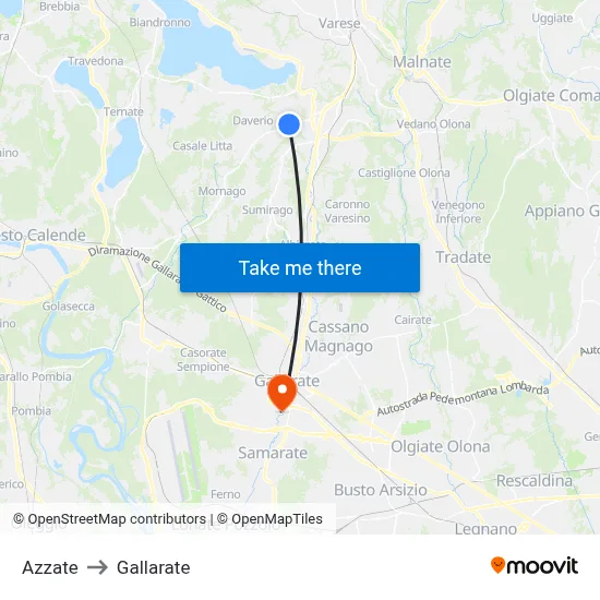 Azzate to Gallarate map