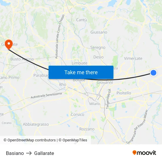 Basiano to Gallarate map