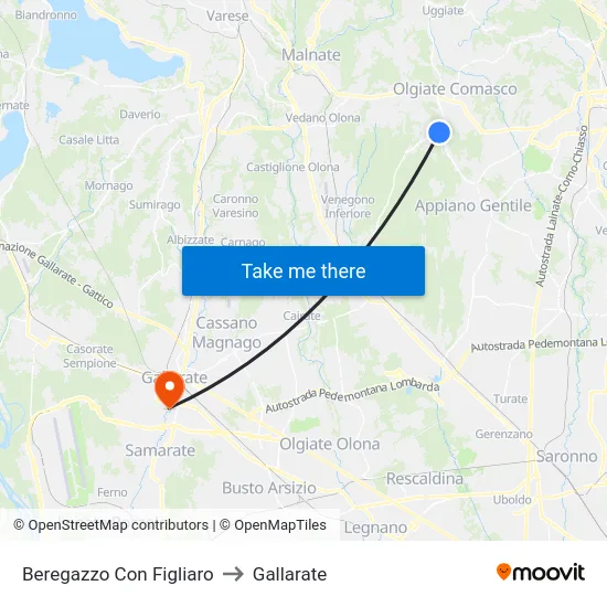 Beregazzo con Figliaro to Gallarate map