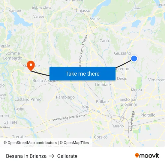 Besana in Brianza to Gallarate map