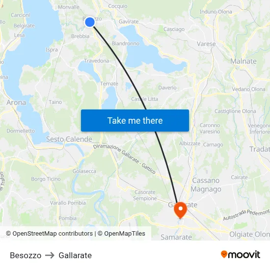 Besozzo to Gallarate map