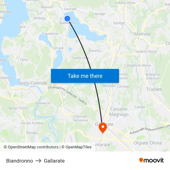 Biandronno to Gallarate map
