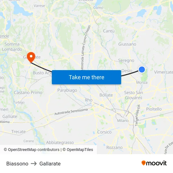 Biassono to Gallarate map