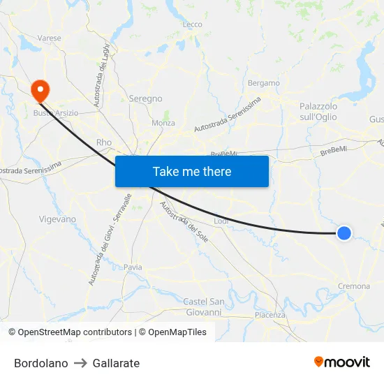 Bordolano to Gallarate map
