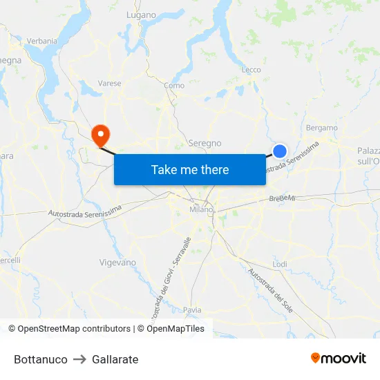 Bottanuco to Gallarate map
