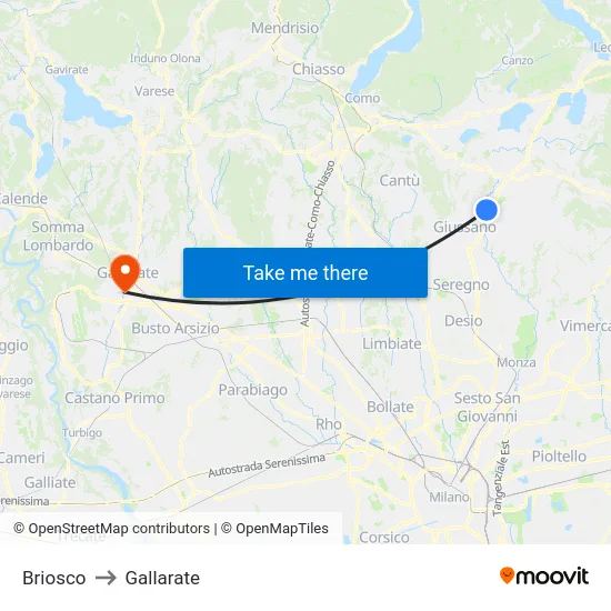 Briosco to Gallarate map