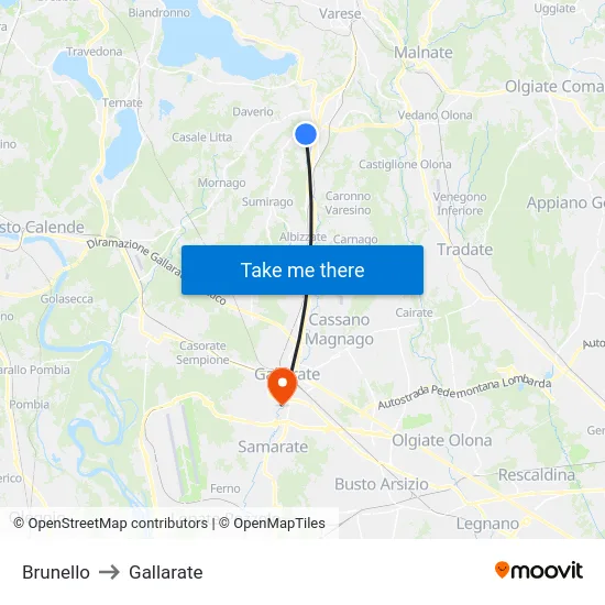 Brunello to Gallarate map