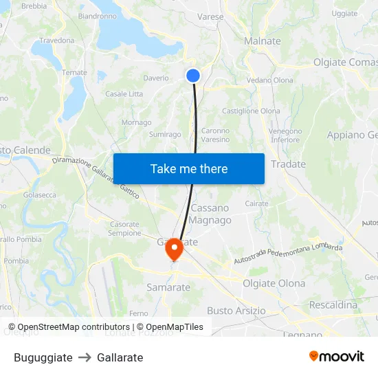 Buguggiate to Gallarate map