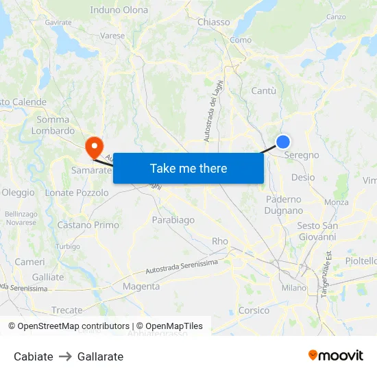 Cabiate to Gallarate map