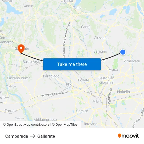 Camparada to Gallarate map