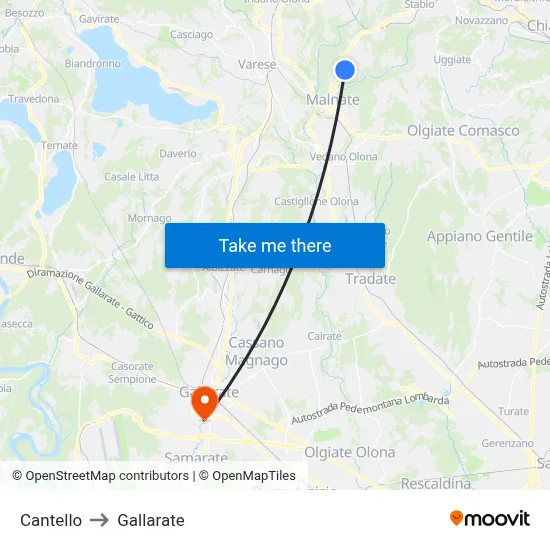 Cantello to Gallarate map