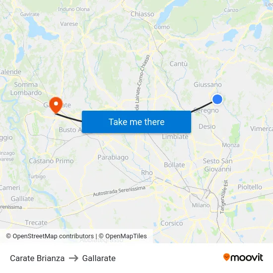 Carate Brianza to Gallarate map