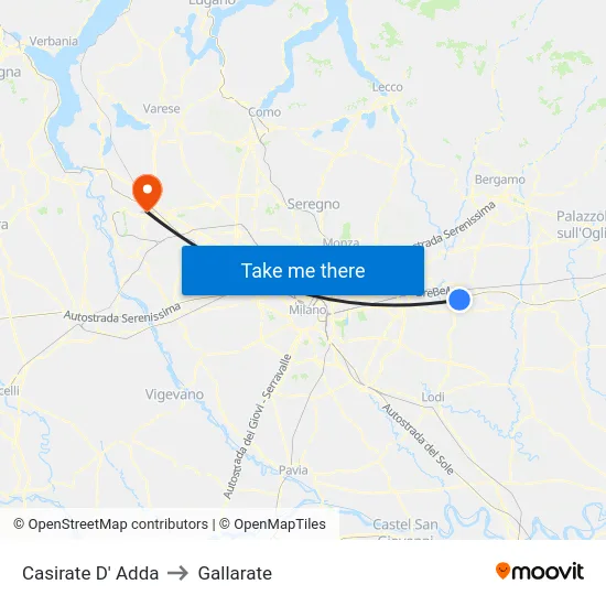 Casirate D' Adda to Gallarate map