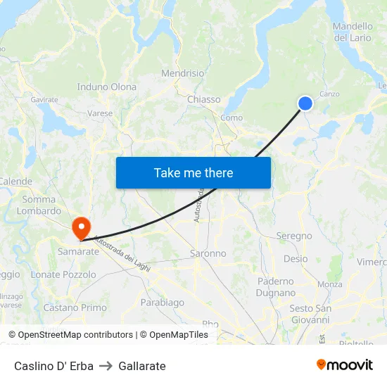 Caslino d'Erba to Gallarate map