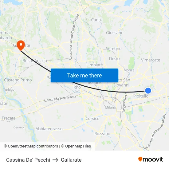Cassina De' Pecchi to Gallarate map