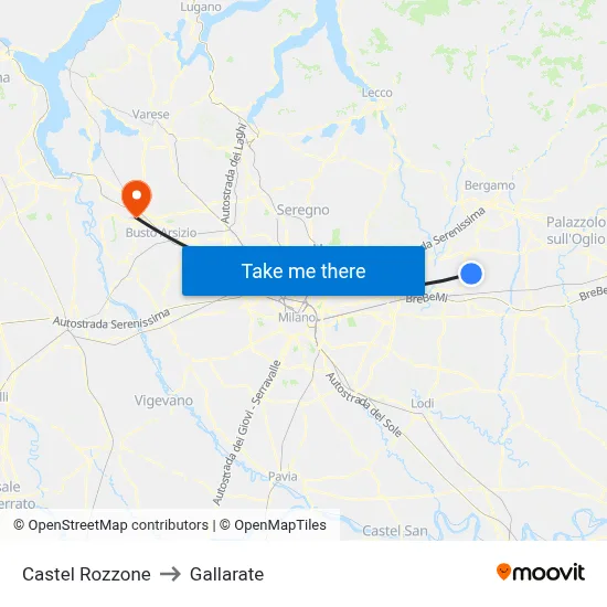 Castel Rozzone to Gallarate map