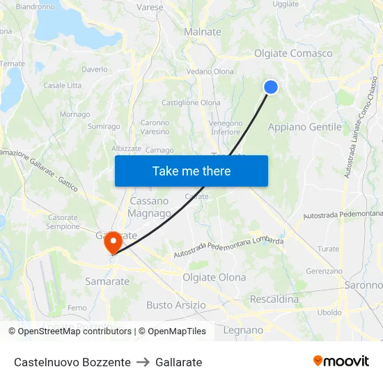 Castelnuovo Bozzente to Gallarate map