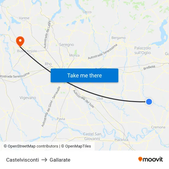 Castelvisconti to Gallarate map