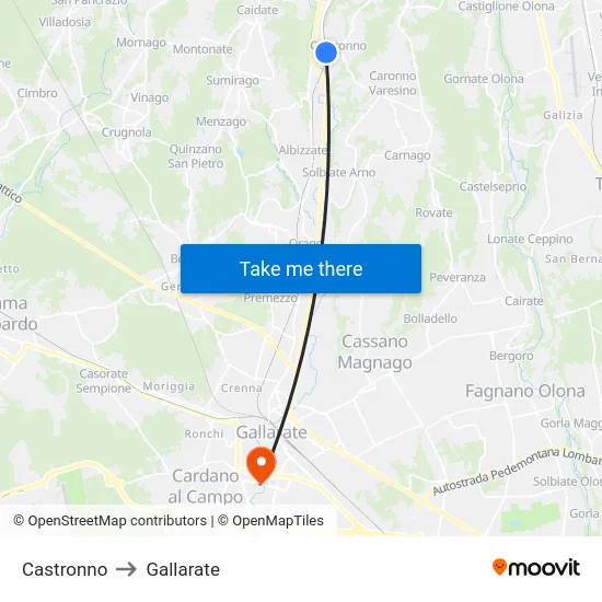 Castronno to Gallarate map