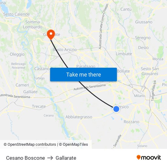 Cesano Boscone to Gallarate map