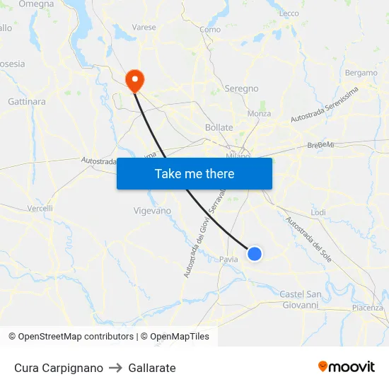 Cura Carpignano to Gallarate map
